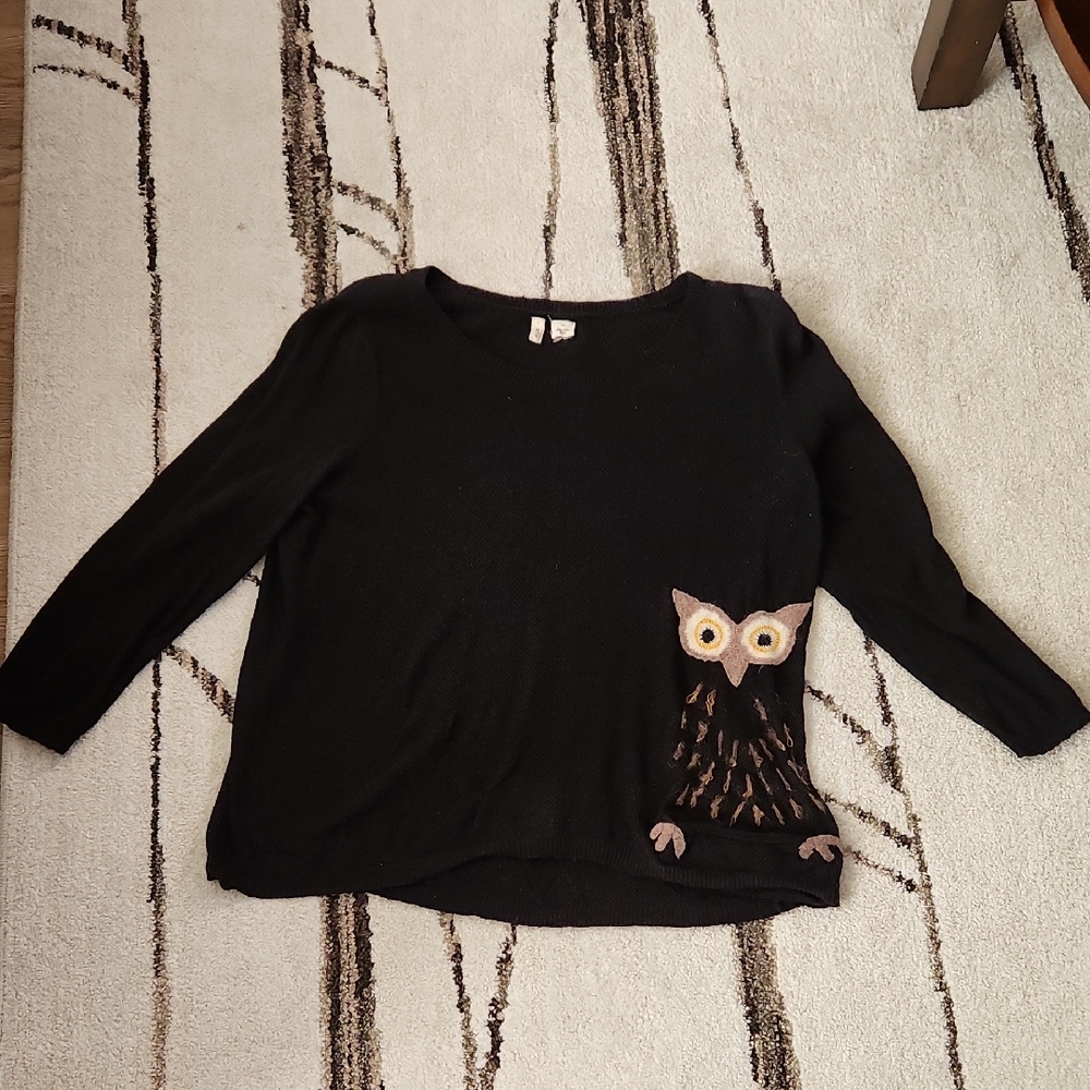 Anthropologie Moth Black Knit Owl Sweater Size SP